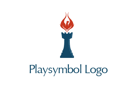chess rook with phoenix flames logo