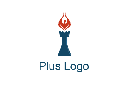 chess rook with phoenix flames logo