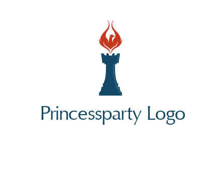 chess rook with phoenix flames logo