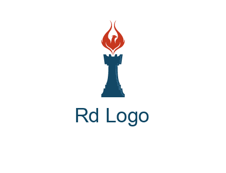 chess rook with phoenix flames logo