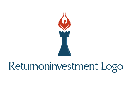 chess rook with phoenix flames logo