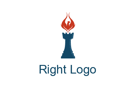chess rook with phoenix flames logo