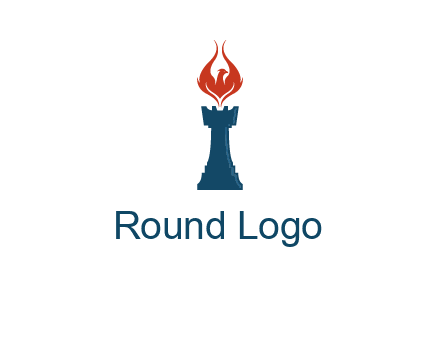 chess rook with phoenix flames logo