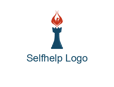 chess rook with phoenix flames logo