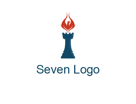 chess rook with phoenix flames logo