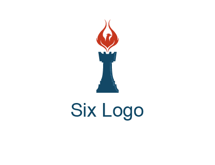 chess rook with phoenix flames logo