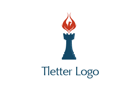 chess rook with phoenix flames logo