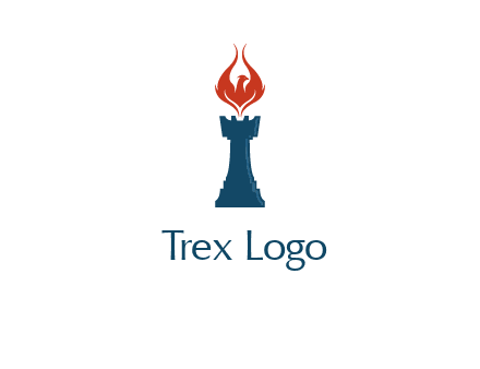 chess rook with phoenix flames logo