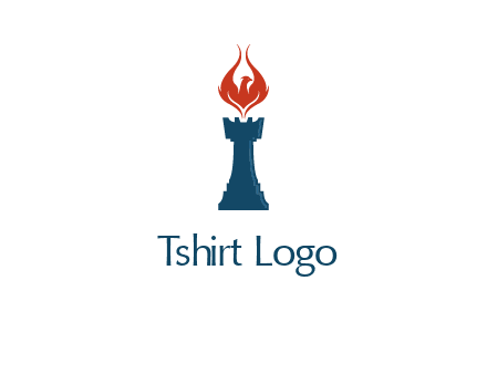 chess rook with phoenix flames logo