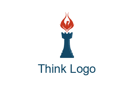 chess rook with phoenix flames logo