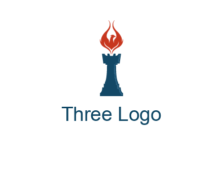 chess rook with phoenix flames logo