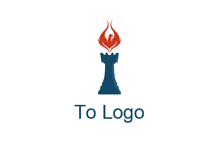 chess rook with phoenix flames logo