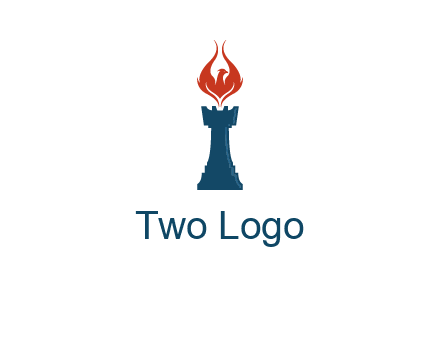 chess rook with phoenix flames logo