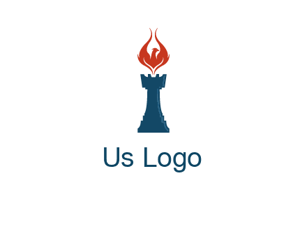 chess rook with phoenix flames logo