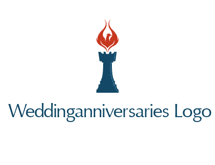 chess rook with phoenix flames logo