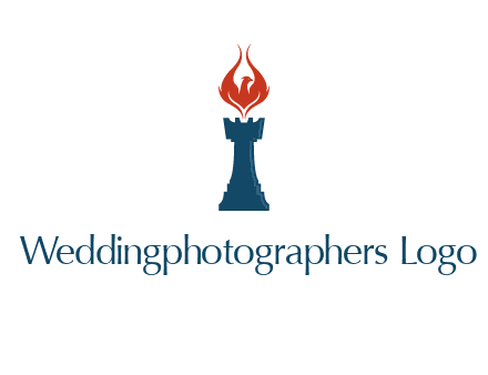 chess rook with phoenix flames logo