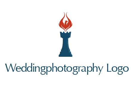 chess rook with phoenix flames logo