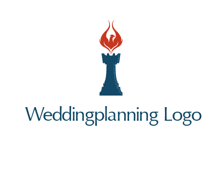 chess rook with phoenix flames logo