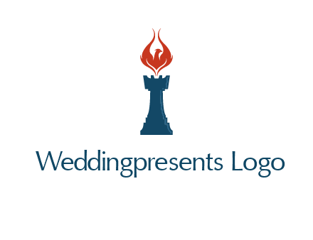chess rook with phoenix flames logo