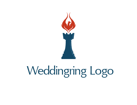 chess rook with phoenix flames logo