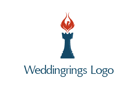 chess rook with phoenix flames logo