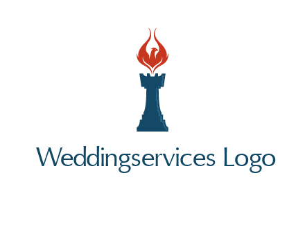 chess rook with phoenix flames logo