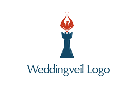 chess rook with phoenix flames logo