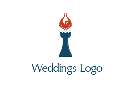 chess rook with phoenix flames logo