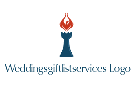 chess rook with phoenix flames logo