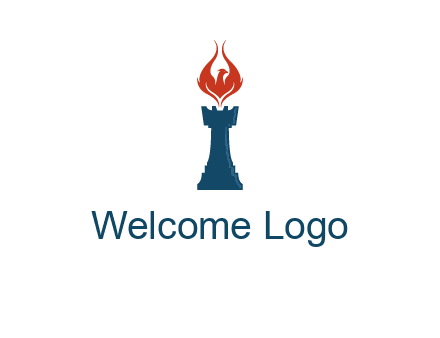 chess rook with phoenix flames logo