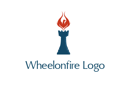 chess rook with phoenix flames logo