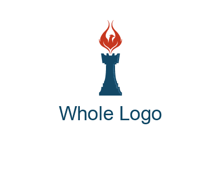 chess rook with phoenix flames logo