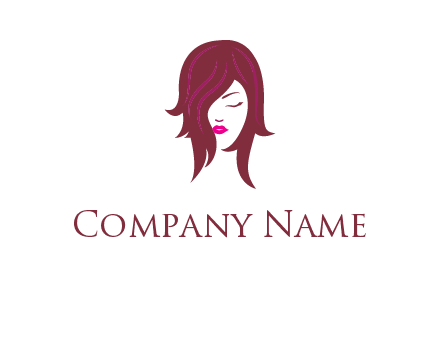 woman with closed eyes, red hair and pink lowlights logo