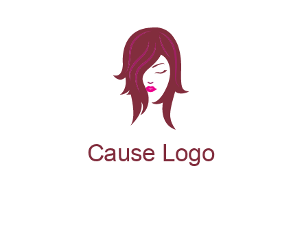woman with closed eyes, red hair and pink lowlights logo