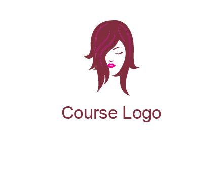 woman with closed eyes, red hair and pink lowlights logo