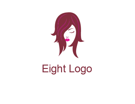 woman with closed eyes, red hair and pink lowlights logo