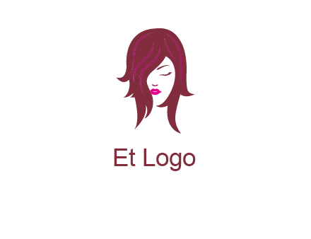 woman with closed eyes, red hair and pink lowlights logo