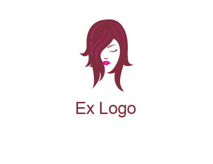 woman with closed eyes, red hair and pink lowlights logo