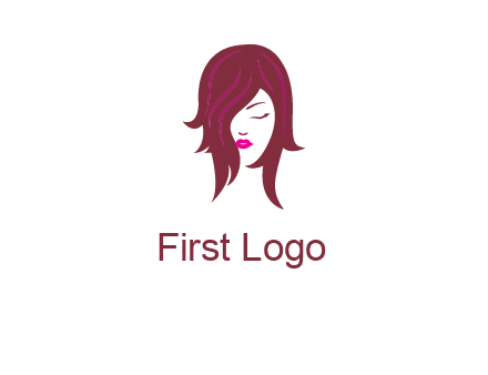 woman with closed eyes, red hair and pink lowlights logo