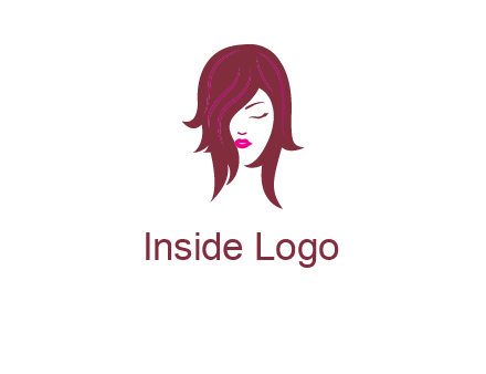 woman with closed eyes, red hair and pink lowlights logo