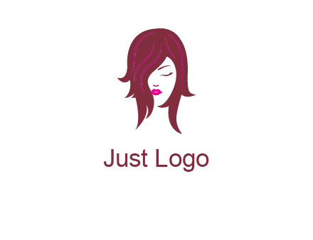 woman with closed eyes, red hair and pink lowlights logo