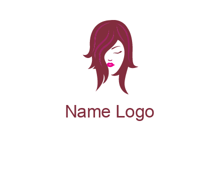 woman with closed eyes, red hair and pink lowlights logo
