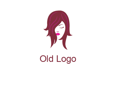 woman with closed eyes, red hair and pink lowlights logo