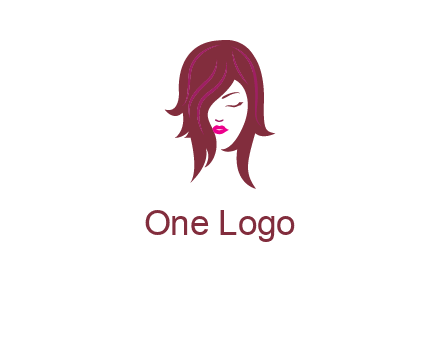 woman with closed eyes, red hair and pink lowlights logo