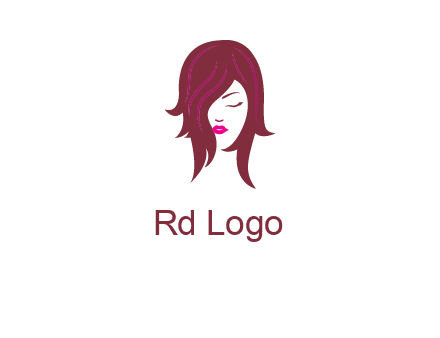 woman with closed eyes, red hair and pink lowlights logo