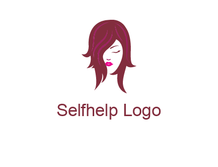 woman with closed eyes, red hair and pink lowlights logo