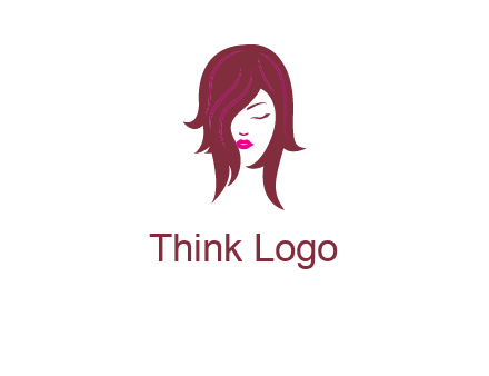 woman with closed eyes, red hair and pink lowlights logo