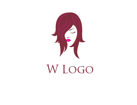 woman with closed eyes, red hair and pink lowlights logo