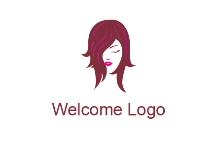 woman with closed eyes, red hair and pink lowlights logo