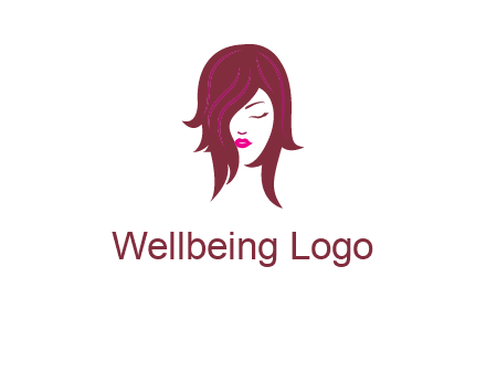 woman with closed eyes, red hair and pink lowlights logo